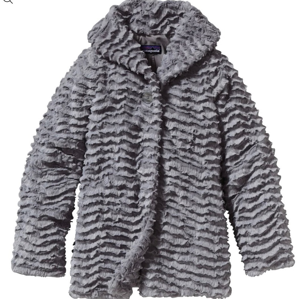 Patagonia Girls Los Gatos Jacket Grey High Pile Fleece Button Up Coat L(12)